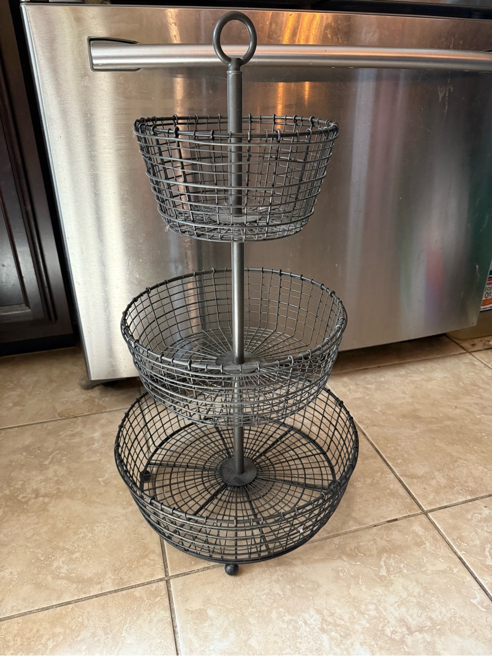 Crate&Barrel Three-Tier Wire Basket Stand in Dark Gray